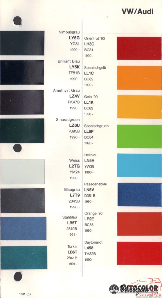 1990 - 1993 Volkswagen Paint Charts Autocolor 2